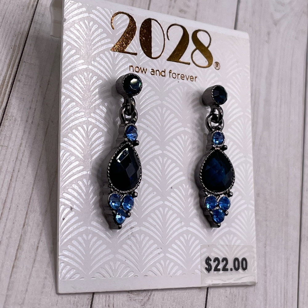 NWT 1928 Deep Blue Drop Earrings - Picture 3 of 7
